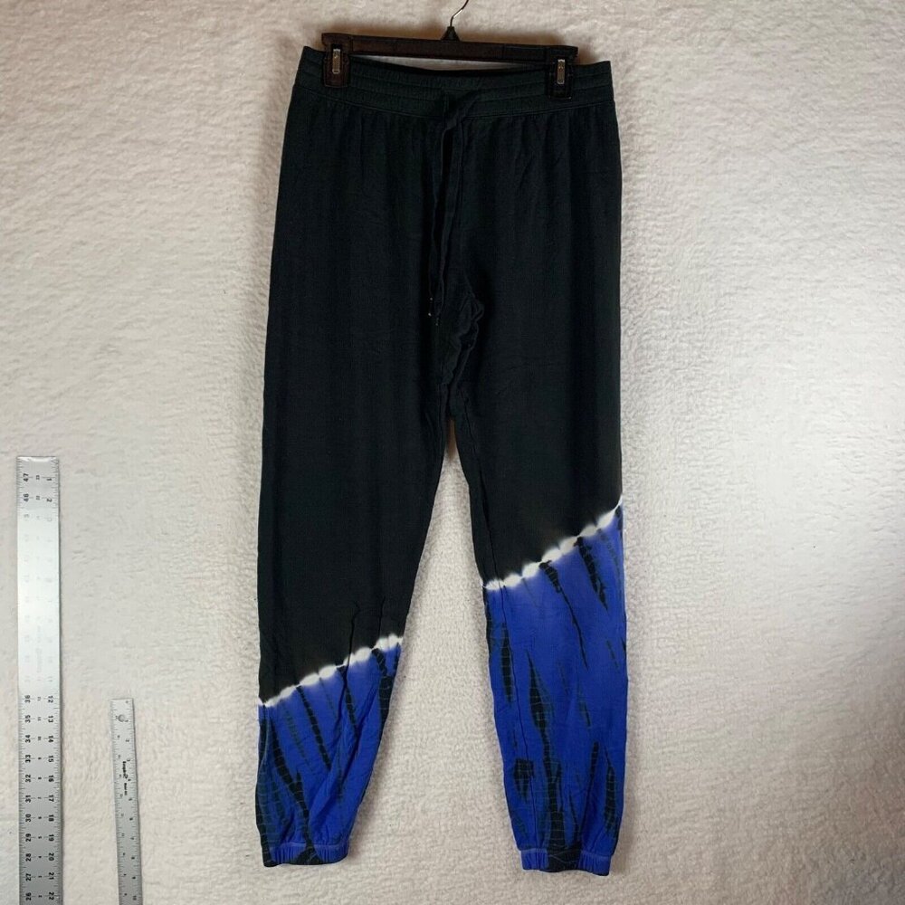 P.J. Salvage Women's Slounge Black Blue Tie-Dye Fleece Jogger Pants Size S 9549